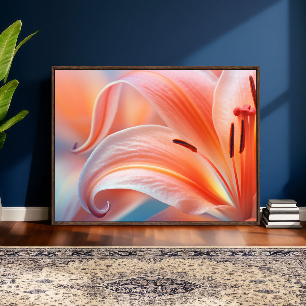 Peach Lily Canvas Wall Art, Coral Pink Flower Macro Photo Print, Botanical Decor