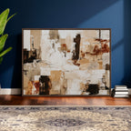 Blue Teal Abstract Canvas Wall Art, Modern Brushstroke Style Print, Navy Orange Contemporary Decor