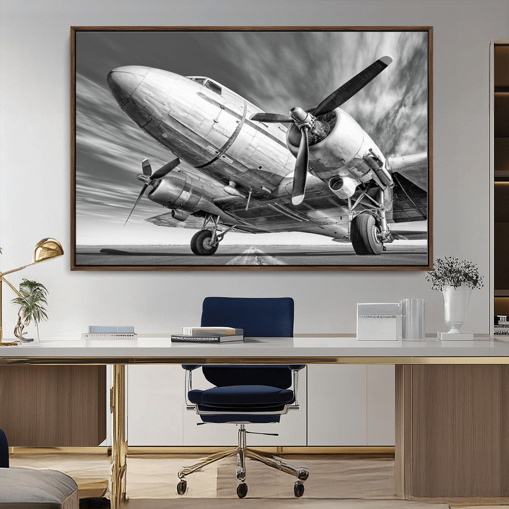 Vintage Airplane on Runway Canvas Print