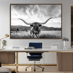 Longhorn Black and White Wall Art | Rustic Western Bull Canvas Print