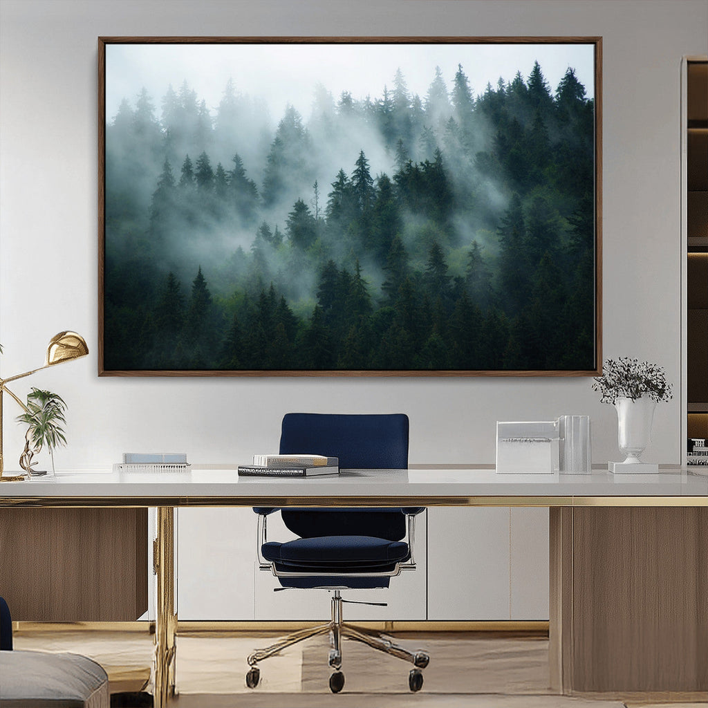 Misty Forest Wall Art | Serene Green Landscape Canvas Print