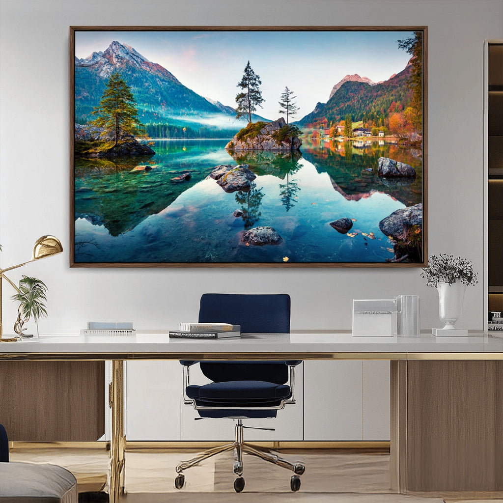 Crystal Clear Lake Wall Art | Mountains Wall Art Canvas | 3 Panel Landscape