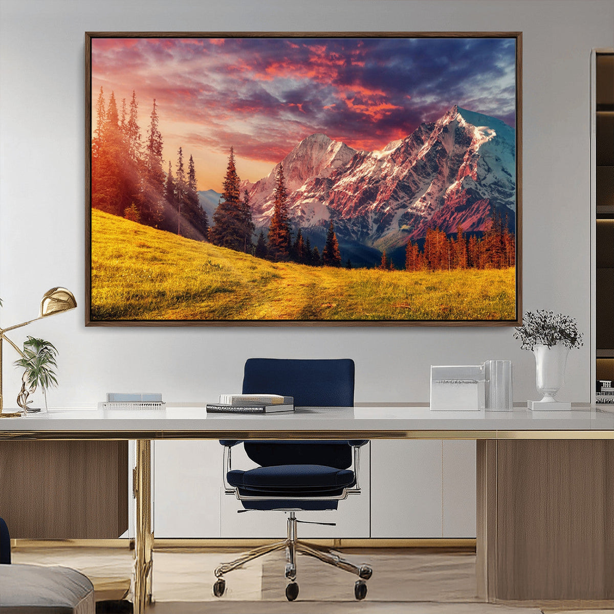 Mountain and Daylight Red Sunset Wall Art Canvas Print