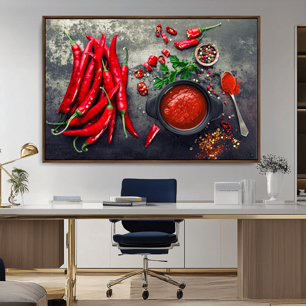 Red Chili Peppers Wall Art Kitchen Artwork Canvas Print