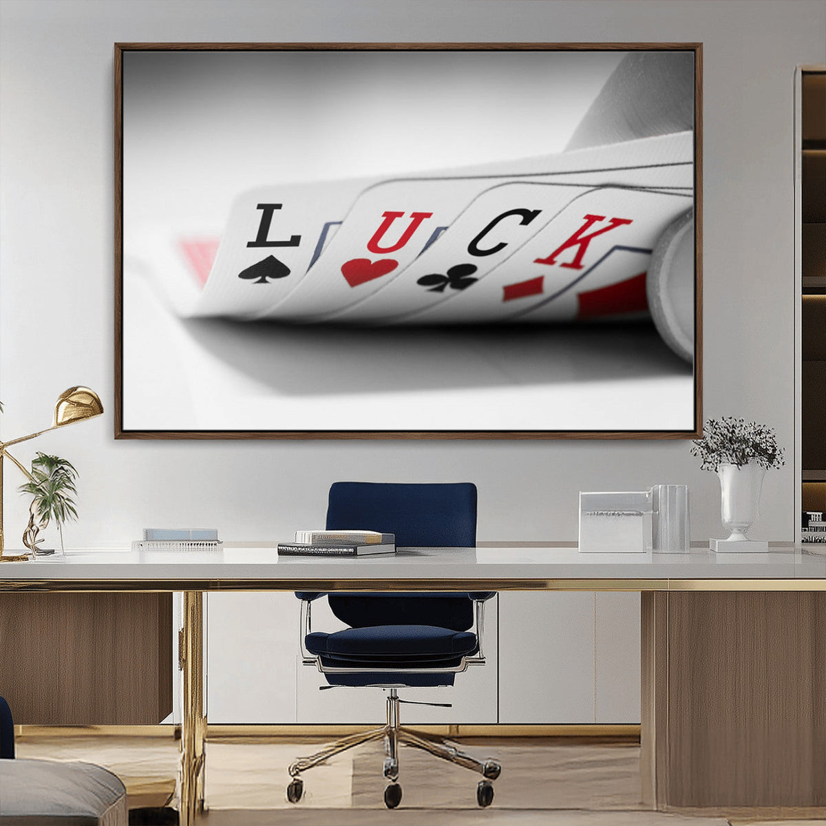 Framed Lucky Poker Cards Canvas | Modern Triptych Wall Art for Game Rooms