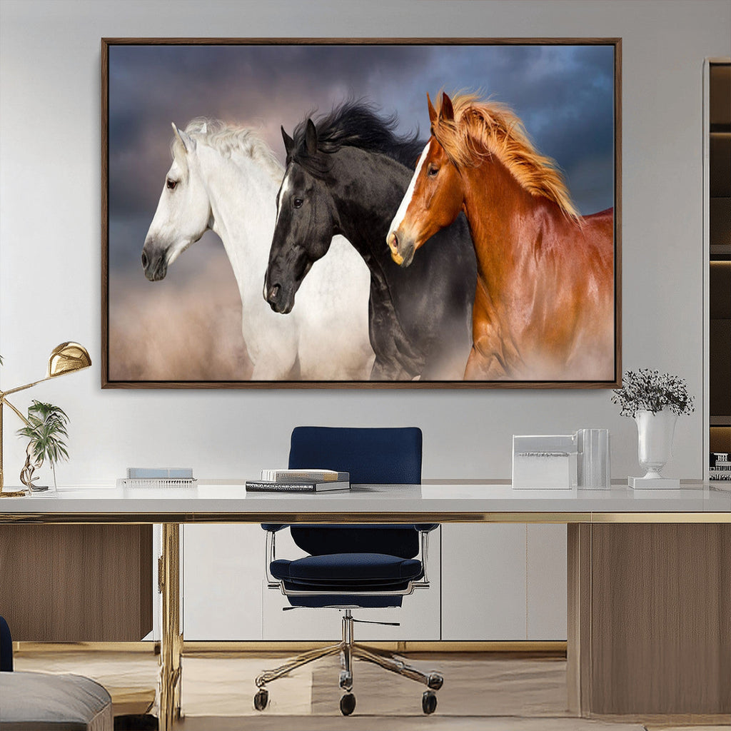 Animal Wall Art Three Horses Farmhouse Art Canvas Print