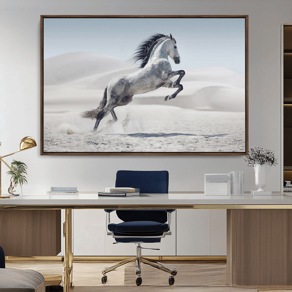 Prancing Horse Desert Large Wall Art Canvas Print, Majestic Horse Animal Artwork