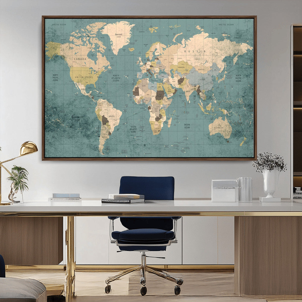 Classic World Map Canvas Print | Framed Vintage Map Wall Art