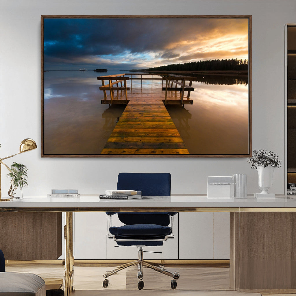 Serene Lake Pier at Sunset Canvas Print | Landscape Wall Art | Ready to Hang