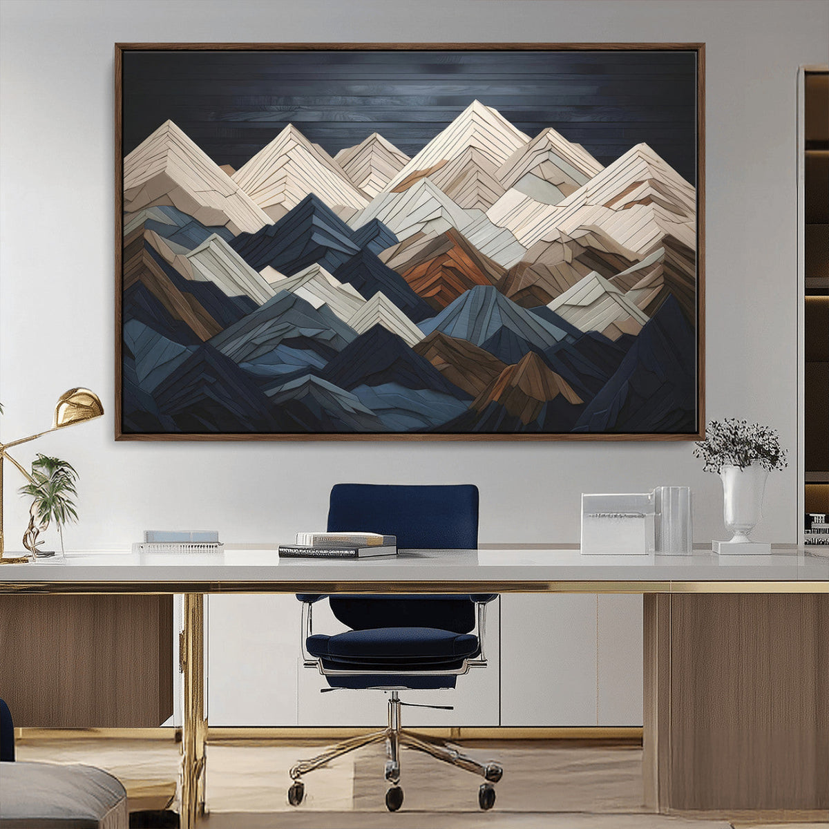 Rustic Mountain Landscape Wall Art Canvas Print, Framed 3D Wooden Effect Mountain Art