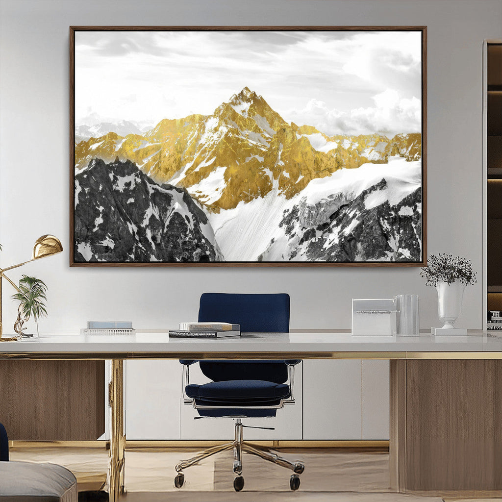 Gold Abstract Mountains Wall Art Print on Canvas, Nature Wall Art Print
