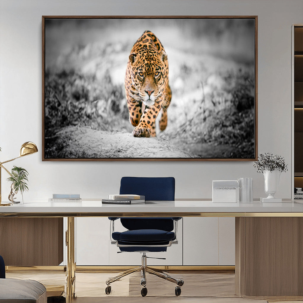 Jaguar Wall Art Canvas Print, Majestic Big Cat in Focused Pursuit
