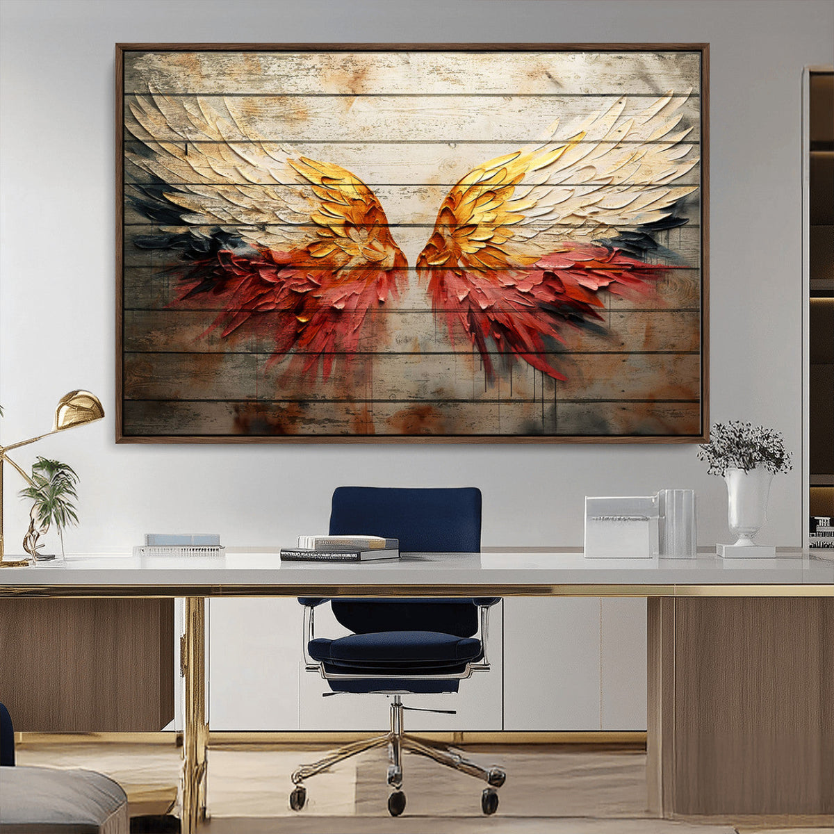 Abstract Angel Wings Canvas Wall Art, Modern Angelic Wings Decor, Framed and Ready to Hang