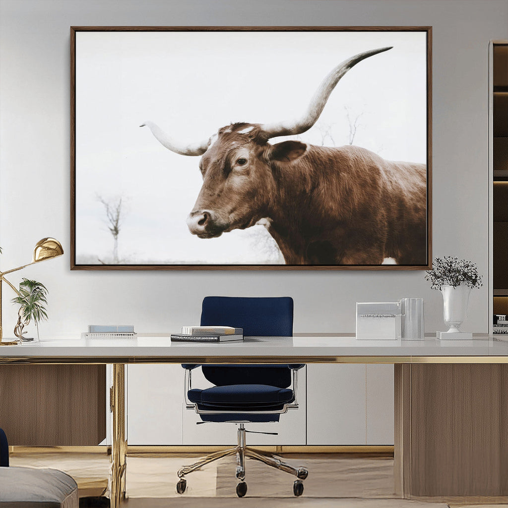 Rustic Bull Wall Art Canvas Print, Modern Longhorn Farmhouse Animal Decor