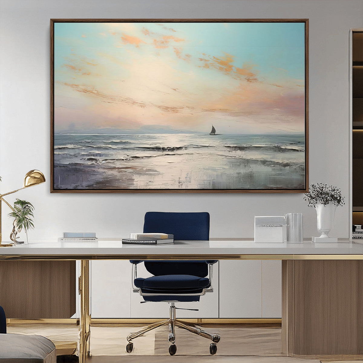 Abstract Ocean Wall Art, Boat Wall Art Canvas Print
