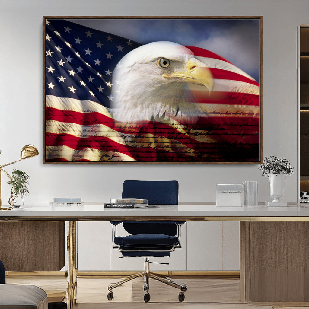 American Flag Eagle Symbol Wall Art Canvas Print, Patriotic American Flag Eagle Wall Art