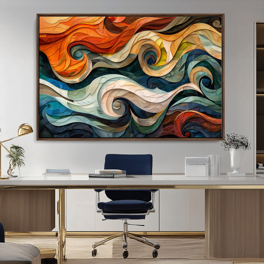 Abstract Wave Wall Art, Ready to Hang Framed Canvas Print | Extra Large 3 Piece Canvas Wall Art