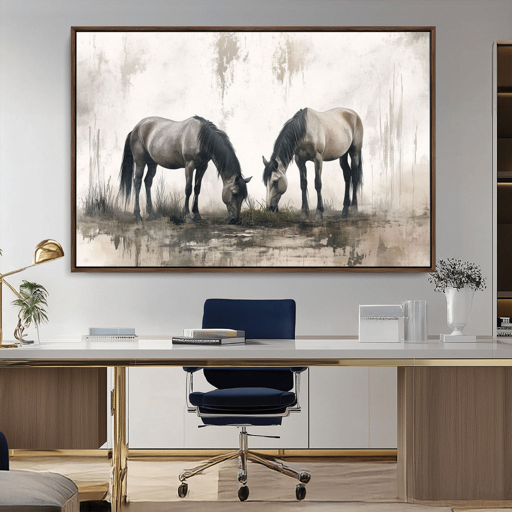 Chinese Ink Style Vintage Horses Wall Art Canvas Print