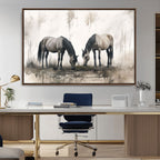 Chinese Ink Style Vintage Horses Wall Art Canvas Print