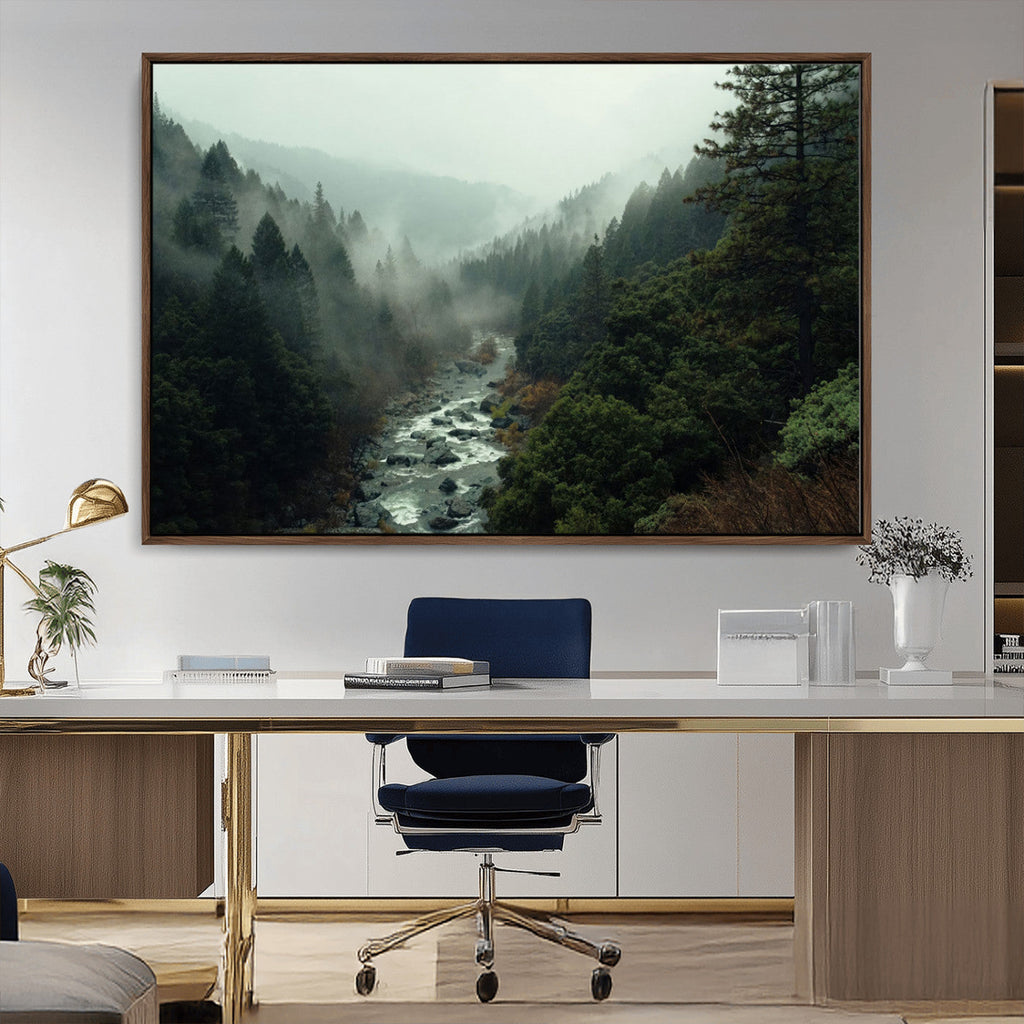 Misty Forest Wall Art, Tranquil Nature Landscape, Ready to Hang | Extra Large 3 Piece Canvas Wall Art