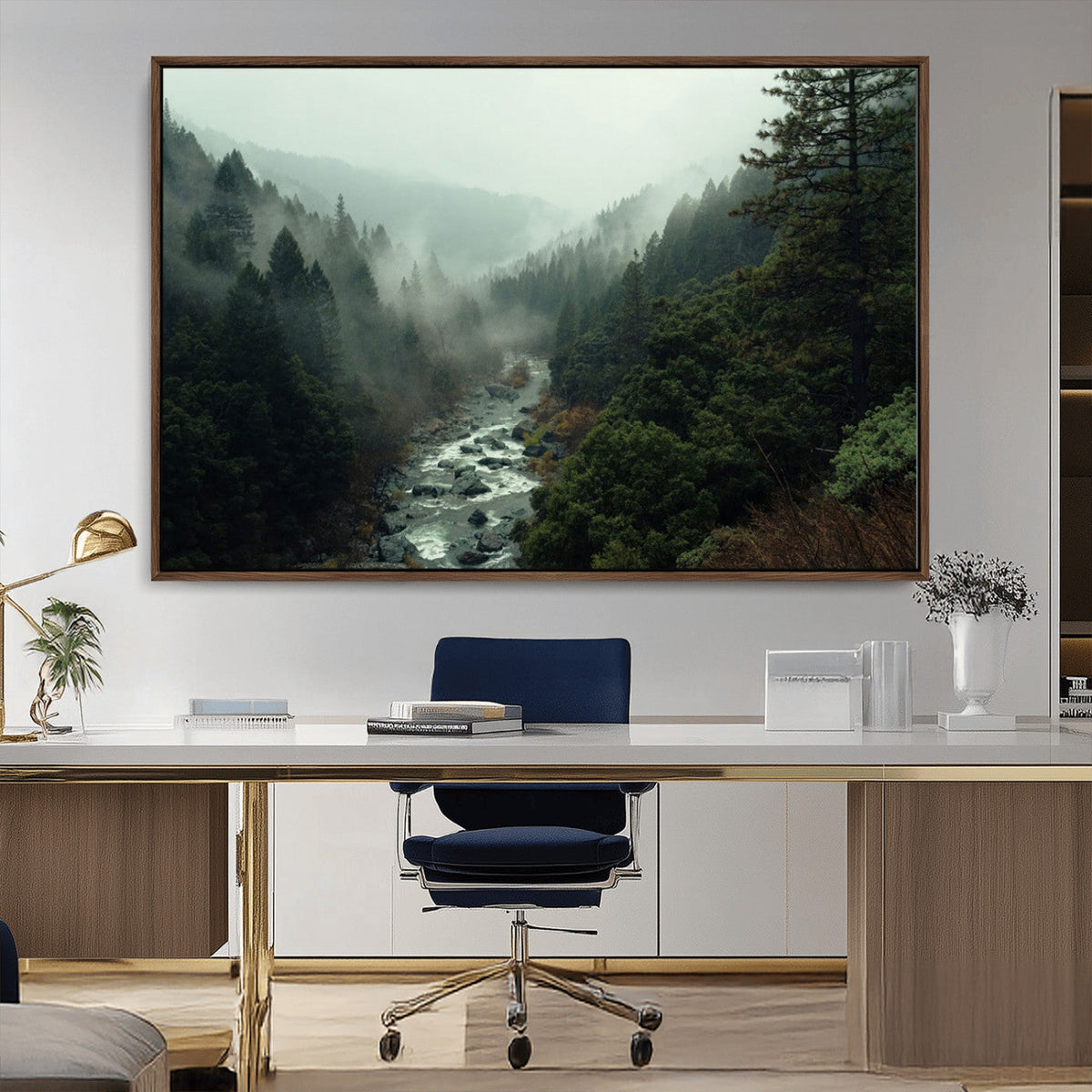Misty Forest Wall Art, Tranquil Nature Landscape, Ready to Hang | Extra Large 3 Piece Canvas Wall Art