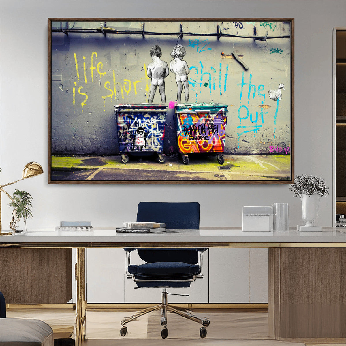 Banksy Life is Short Wall Art, Iconic Graffiti Street Art Canvas Print