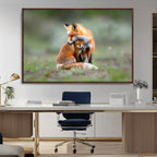 Heartwarming Fox and Baby Cub Wall Art | Canvas Print of Foxes in Nature