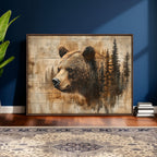 Rustic Grizzly Bear Wall Art, Abstract Grizzly 399 Bear Canvas Print, Woodland Wildlife