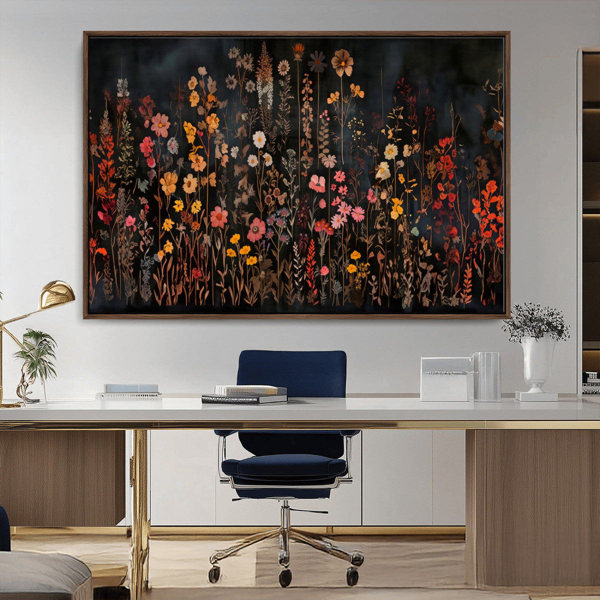Large Floral Painting Print Illustration Flowers Canvas Wall Art