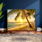 Beach Sunset Canvas Wall Art Print - Tropical Beach Canvas With Palm Trees