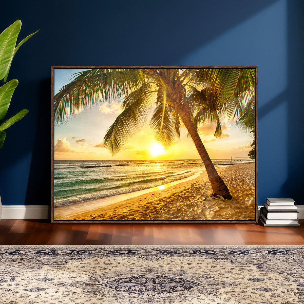 Beach Sunset Canvas Wall Art Print - Tropical Beach Canvas With Palm Trees