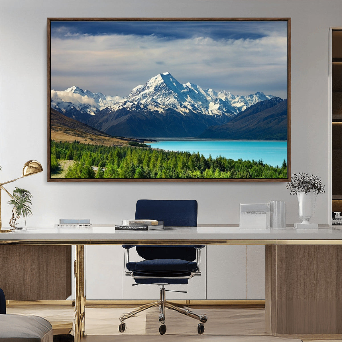 Mount Cook and Lake Pukaki Canvas Wall Art Print | Majestic Snow Capped Peaks