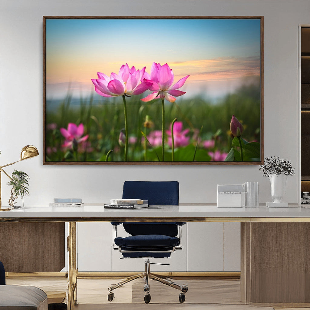 Pink Flower on the Mountain Canvas Print, Framed Pink Flower Canvas Wall Art