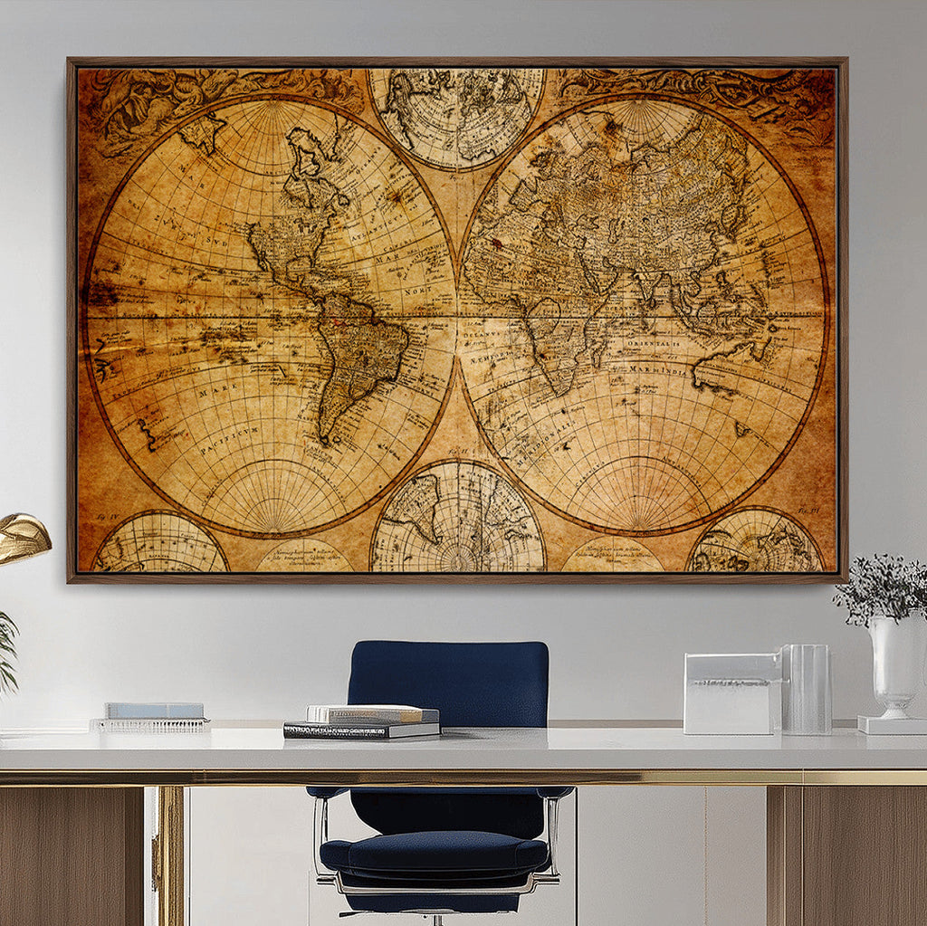 Vintage World Map Canvas Print | Antique Push Pin Travel Map