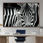 Zebra Wall Art | Zebra Close Up Canvas Print | Framed Black and White Wildlife
