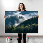 Misty Forest Wall Art Canvas Print | Pine Hills with Foggy Trees