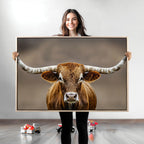 Texas Longhorn Wall Art Canvas Print | Rustic Brown Bull Western Decor