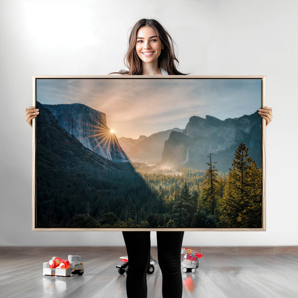 Yosemite Valley Wall Art Canvas Print, Framed Mountain Landscape National Park Art