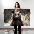 Brown Bear Wall Art Canvas Print, Framed Majestic Woodland Wildlife Cabin Art