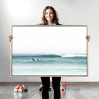Surfing Wall Art Canvas Print, Framed Minimalist Ocean Waves Beach Art