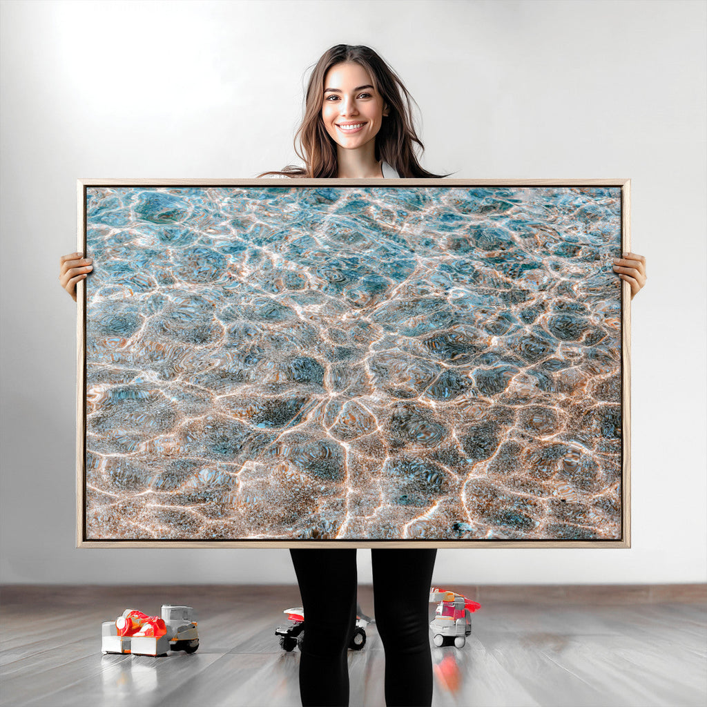 Clear Water Wall Art Canvas Print | Framed Sunlit Ocean Ripples