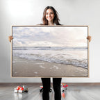 Ocean Waves Wall Art Canvas Print, Framed Coastal Shoreline Sea Foam Artwork