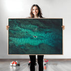 Ocean Surf Wall Art Canvas Print, Framed Vibrant Blue Waters Seascape Artwork