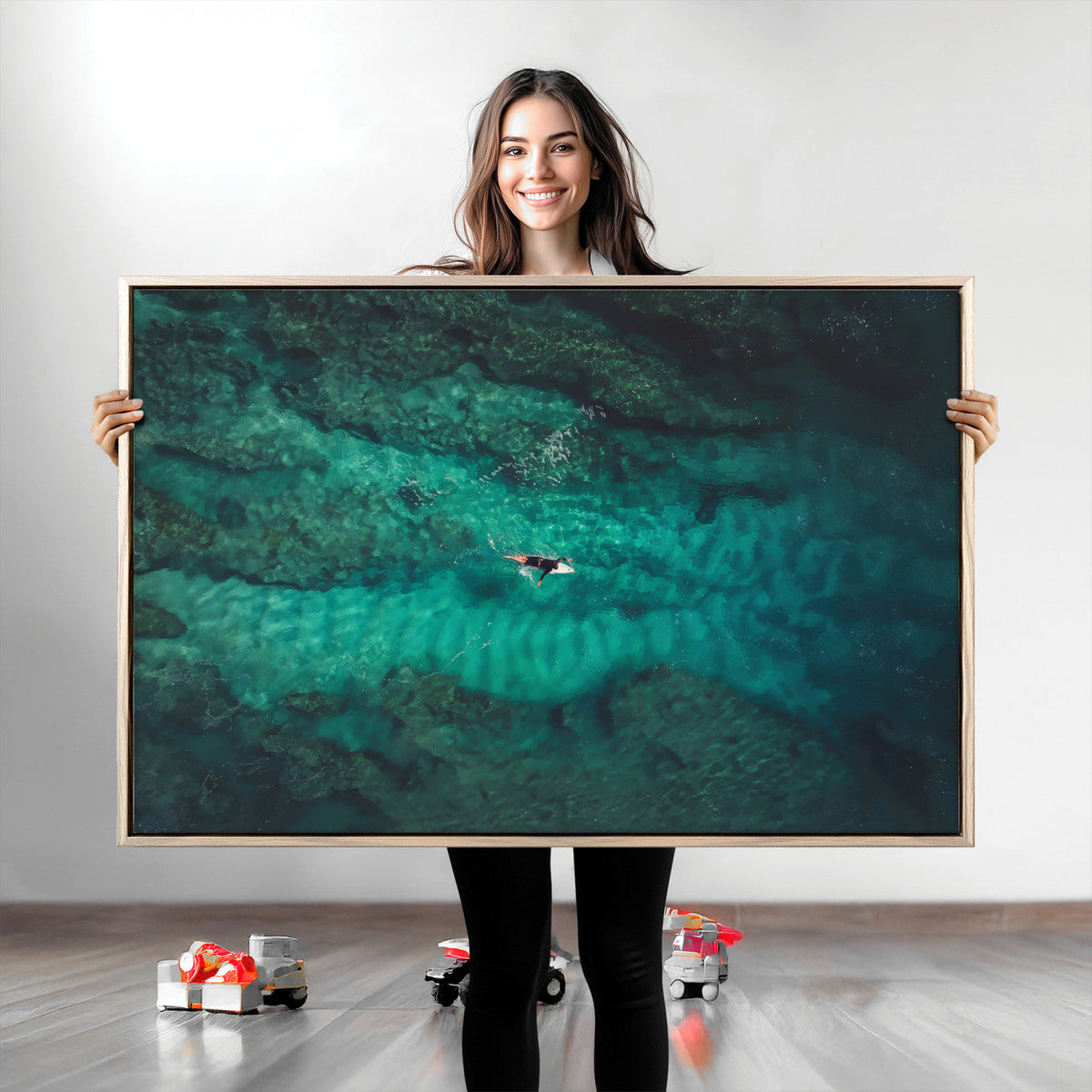 Ocean Surf Wall Art Canvas Print, Framed Vibrant Blue Waters Seascape Artwork