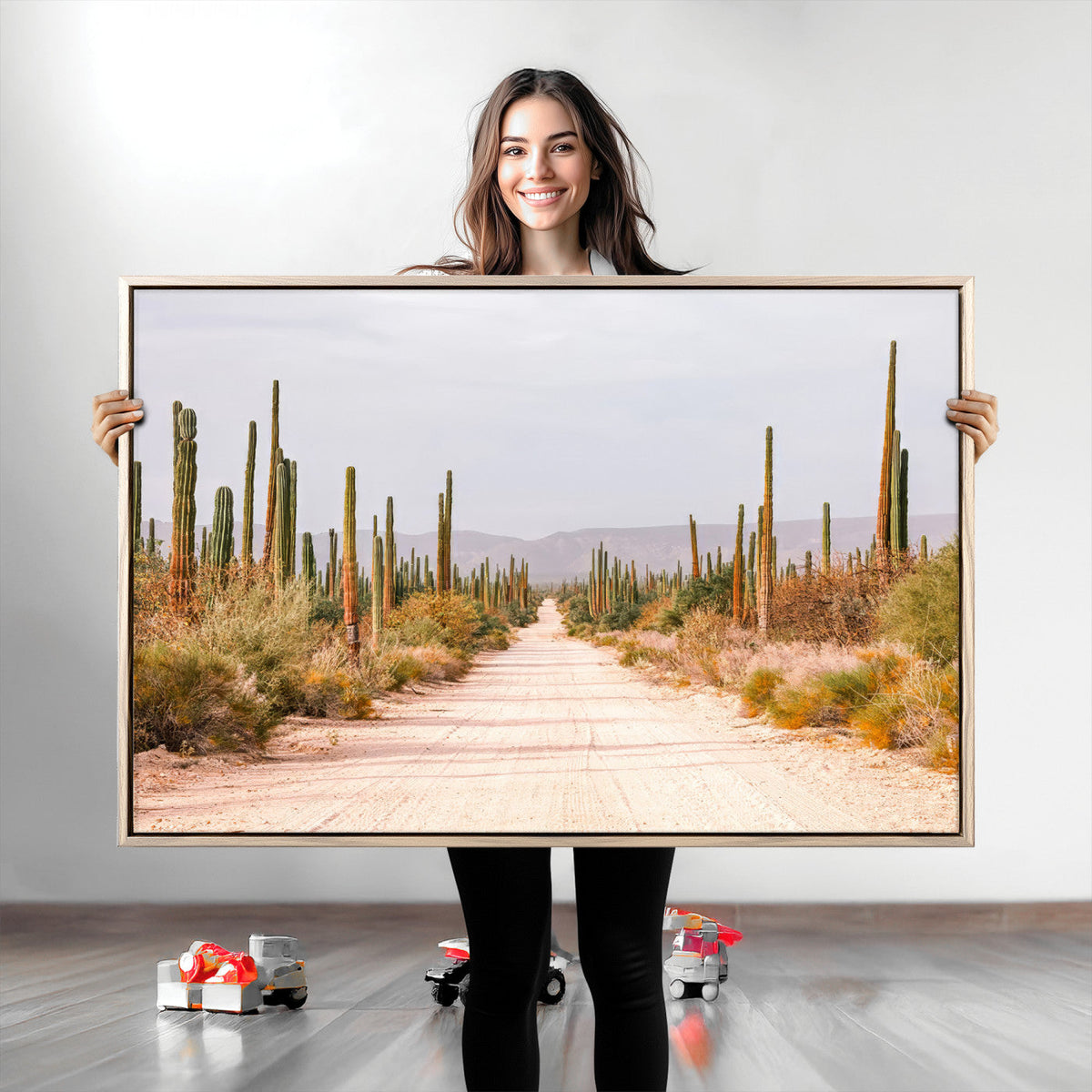 Desert Cactus Wall Art Canvas Print, Framed Southwestern Art, Bohemian Western Decor