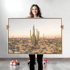 Desert Cactus Wall Art Canvas Print, Framed Baja Desert Art, Pastel Southwestern Decor