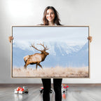 Elk Photography Wall Art Canvas Print, Framed Mountain Wildlife Art, Rustic Lodge Decor