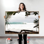 Tropical Surf Wall Art Canvas Print, Framed Palm Tree View Art, Boho Beach House Decor
