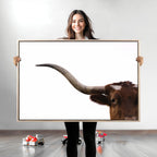 Texas Longhorn Wall Art Canvas Print, Framed Minimalist Cow Art, Ranch Style Decor