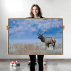 Elk Wall Decor Canvas Print, Framed Rustic Wildlife Art, Mountain Elk Landscape